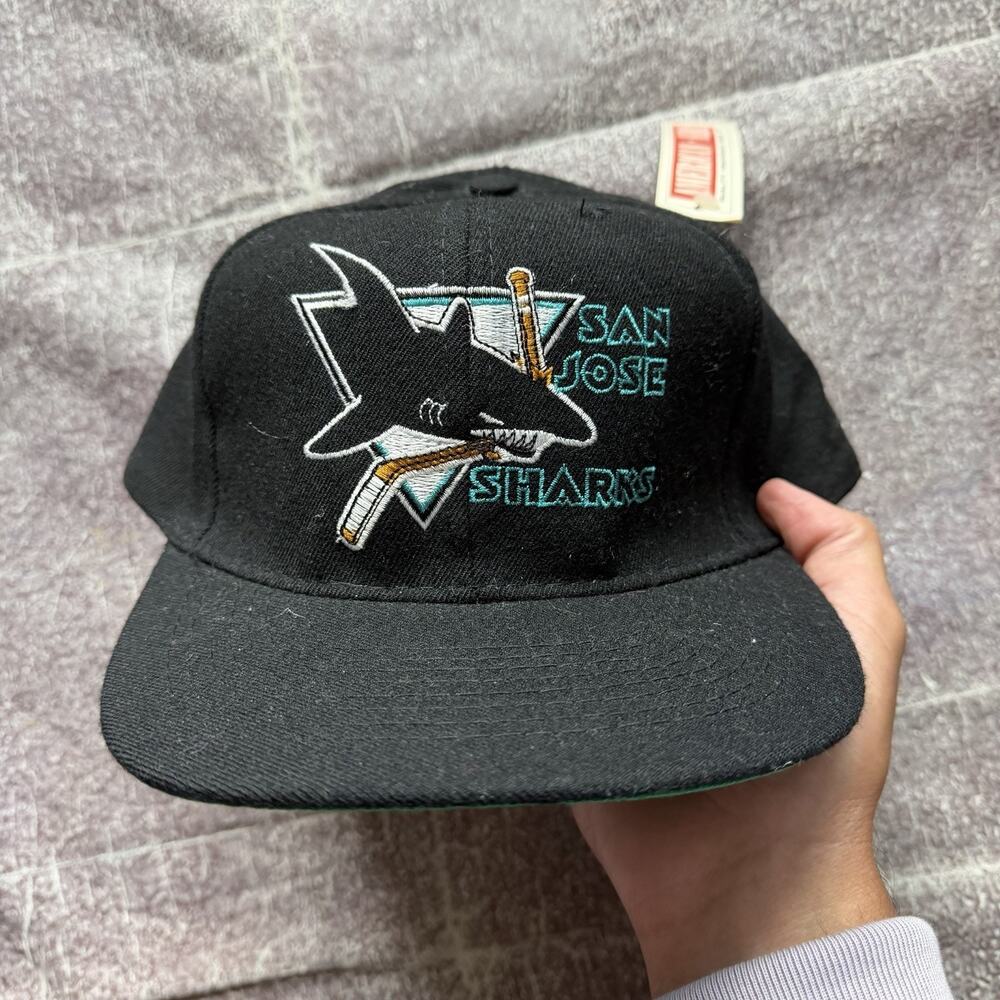 NWT Men's Vintage 90's American Needle San Jose Sharks Wool Black Snapback Hat